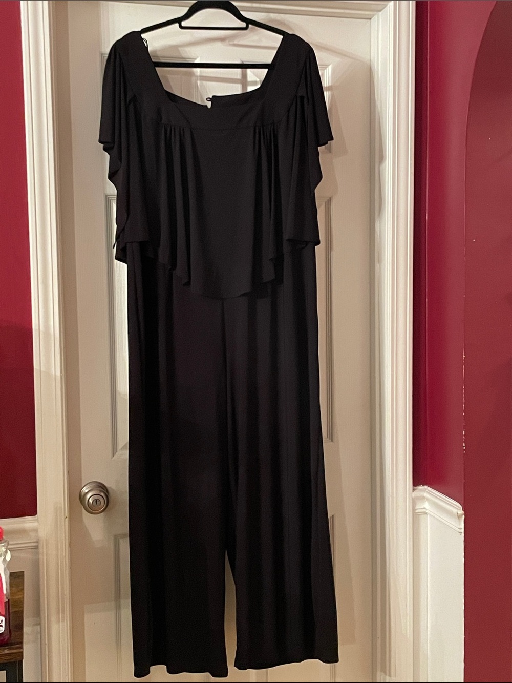 Black Wide-Leg Flutter-Sleeve Jumpsuit
